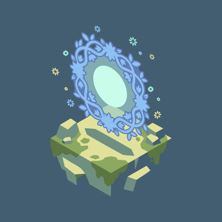 magic floral portal on floating islandのイラスト素材