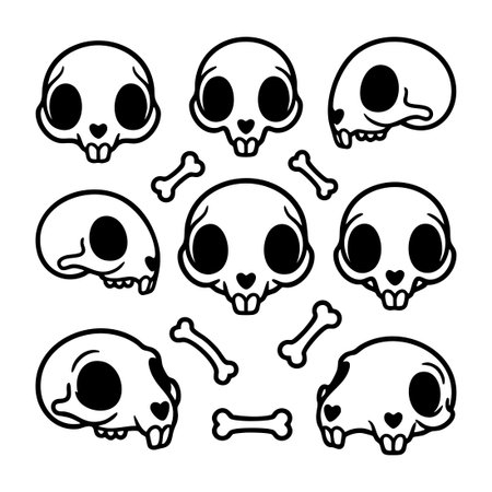 cute animal skulls and bones setのイラスト素材