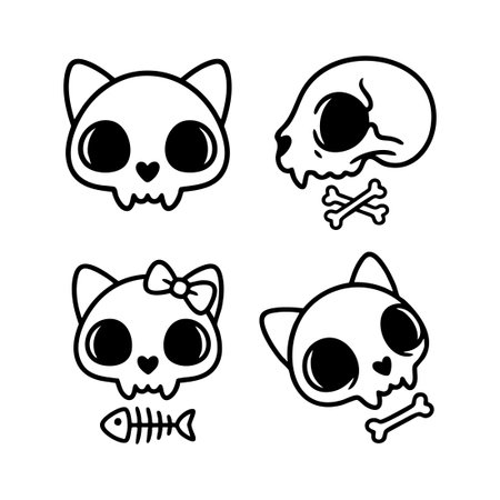 cute cartoon cat skulls set_1のイラスト素材