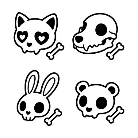 cute animal skull icon collectionのイラスト素材