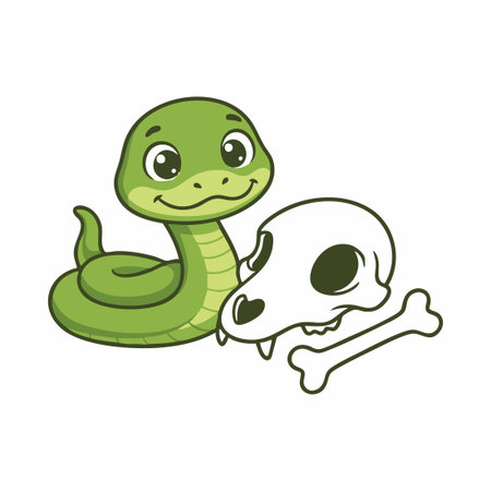 cute cartoon snake with skull and boneのイラスト素材