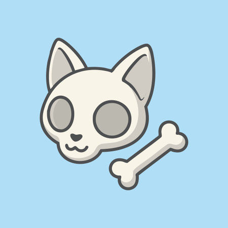 cute cat skull and bone cartoonのイラスト素材