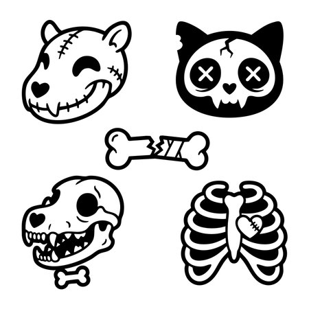 spooky cute animal skeletons setのイラスト素材