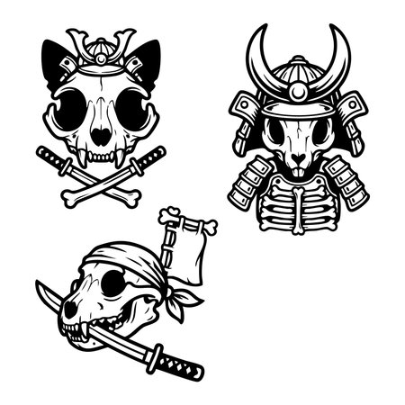 samurai animal warrior skulls setのイラスト素材