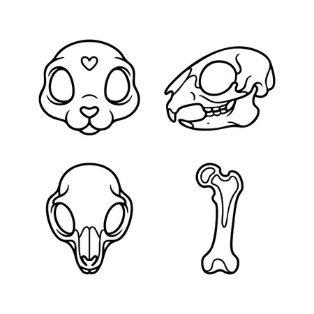 cute animal skull and bone icon setのイラスト素材