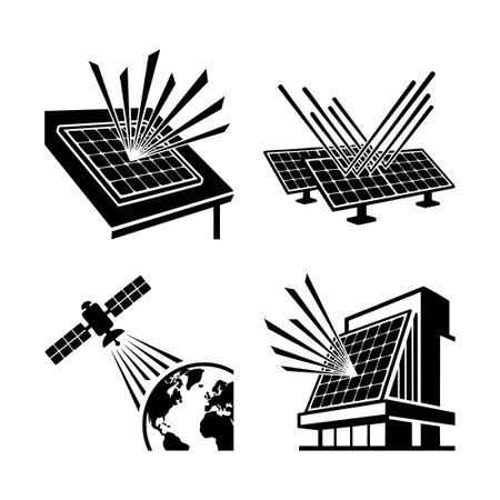 Solar Energy and Technology Black Icon Setのイラスト素材
