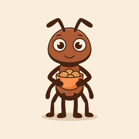 Cute cartoon ant holding a blue bowlのイラスト素材