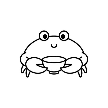 Cute Cartoon Crab Holding a Cup Line Artのイラスト素材