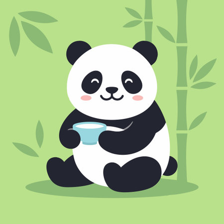 Cute Cartoon Panda Holding a Cupのイラスト素材