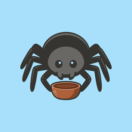 Cute cartoon spider holding a small bowlのイラスト素材
