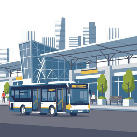 Bus Stopped at Modern City Terminalのイラスト素材