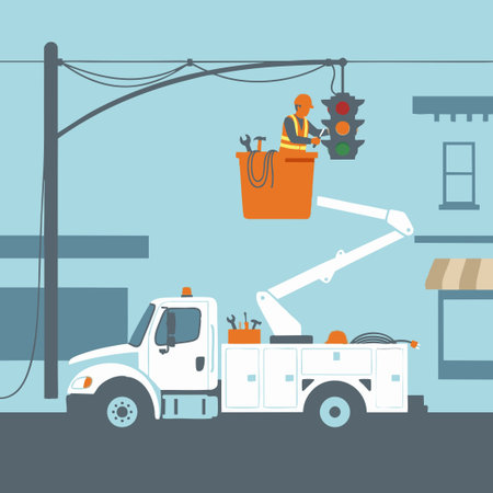 Bucket Truck Repairing Traffic Signalのイラスト素材