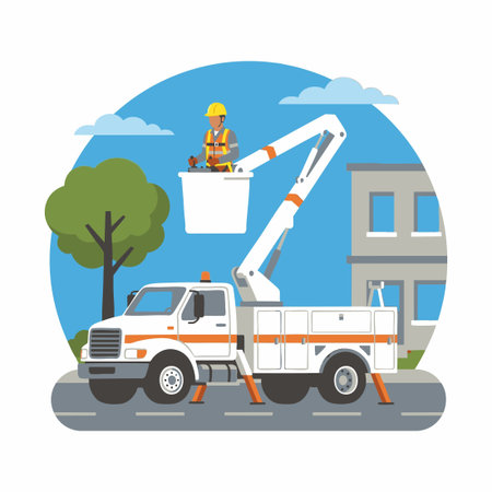 Bucket Truck Operator Wearing Safety Helmetのイラスト素材