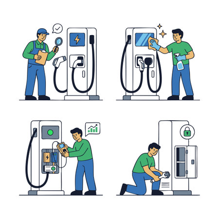 EV charging station maintenance checklist visualsのイラスト素材