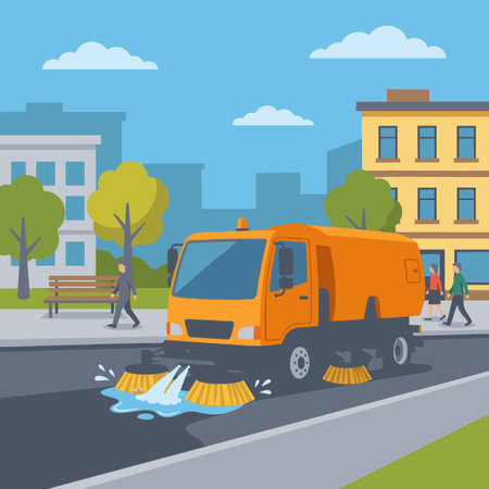 Street Sweeper Cleaning City Roadのイラスト素材