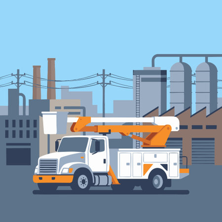 Utility Bucket Truck in Industrial Areaのイラスト素材