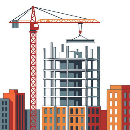 Tower Crane Working on Skyscraper Projectのイラスト素材