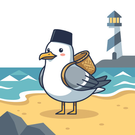 Cute Seagull using small attributes such as mini peciのイラスト素材