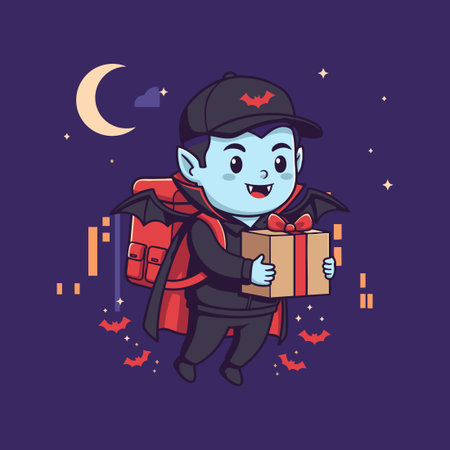 Cute Vampire Delivery Driver Holding Packageのイラスト素材