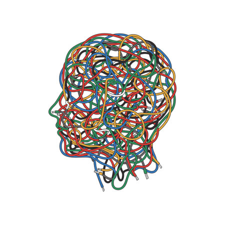 Human head filled with tangled cables