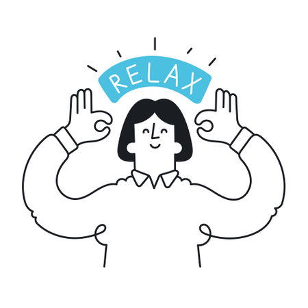 Happy woman meditating. Concept of yoga, meditation, relax, recreation, zen, healthy lifestyle. Outline, linear, thin line, doodle art. Simple style with editable stroke.のイラスト素材