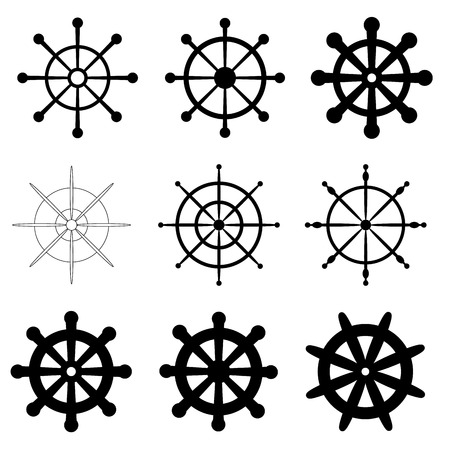 Set of nine helms in different styles. Ideal for marine designのイラスト素材