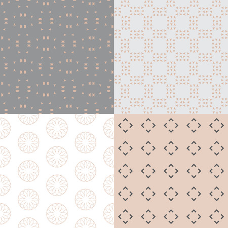 Set of four vintage seamless geometric patterns in grey nad pink colorsのイラスト素材
