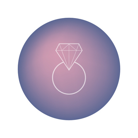 Wedding white pure ring with diamond on blurred violet round background. Graphic icon. Logo for jewelery company.のイラスト素材