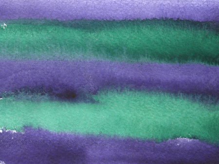 Watercolor background with paper texture. Violet and green horizontal stripes.の写真素材