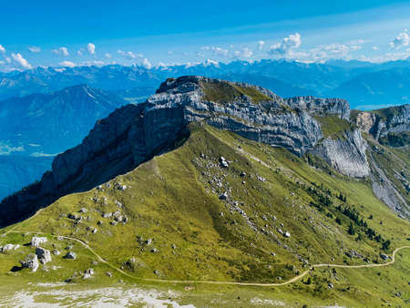 Breathtaking view of the Pilatus station in Swiss Alpsの写真素材