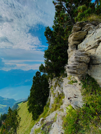 Mountain range in Swiss Alps in sunny dayの写真素材