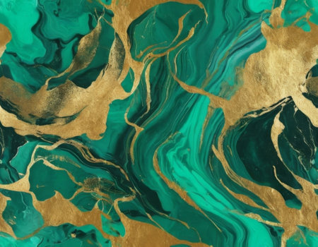 Emerald background. Beautiful green and golden colors. Generative ai.の素材