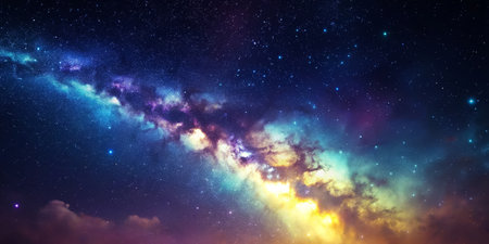 A beautiful view of the milky and smoky space in yellow, purple and turquois colors.の写真素材