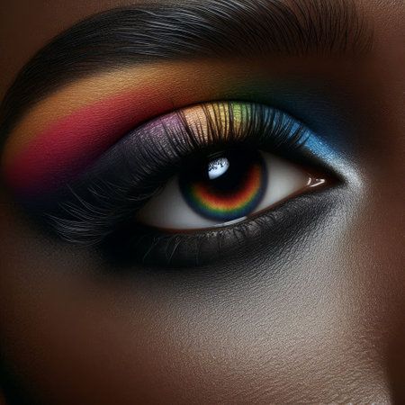 A closeup displaying vibrant and sparkling eye makeup with dazzling intricate details. Generative ai.の写真素材