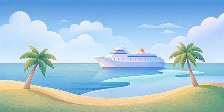 Luxury cruise liner near the shoreの素材