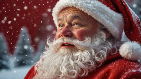 Jolly Santa Claus is Laughing Happily in a Beautiful Snowy Winter Wonderlandの素材