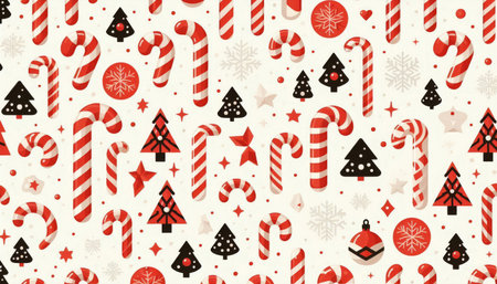A Festive Christmas Pattern featuring delightful Candy Canes and various Holiday Decorの素材