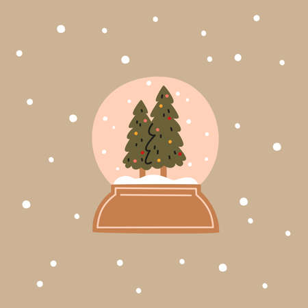 Snow globe with christmas trees in flat cartoon style. Christmas vector illustration. New Year decorative elementのイラスト素材
