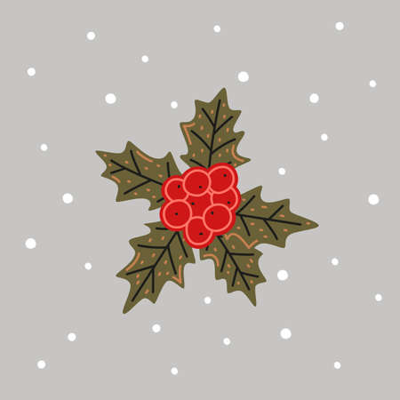 Holly in flat cartoon style. Christmas vector illustration. New Year decorative elementのイラスト素材