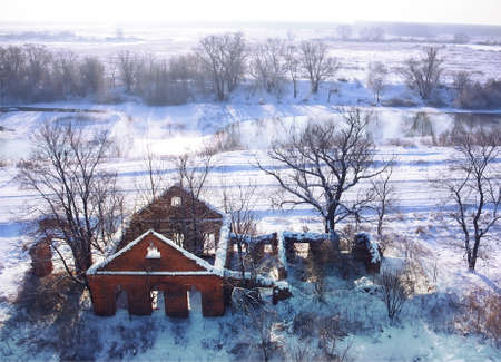 Beautiful rural landscape in the morning light. Russian winterの写真素材