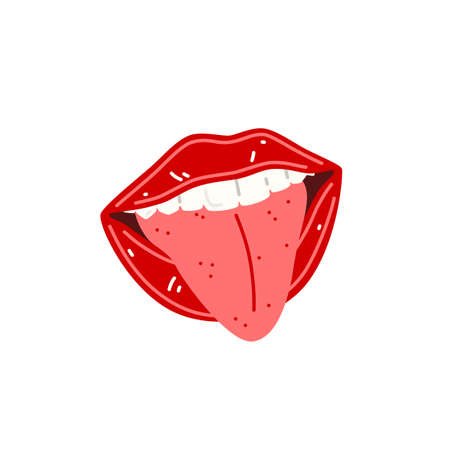 Open Mouth With Red Lips and Tongue Sticking Out. Vector illustrationのイラスト素材