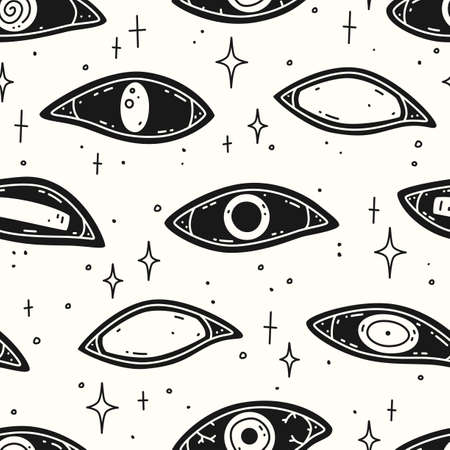 Creepy eyes on a white background. Vector seamless patternのイラスト素材