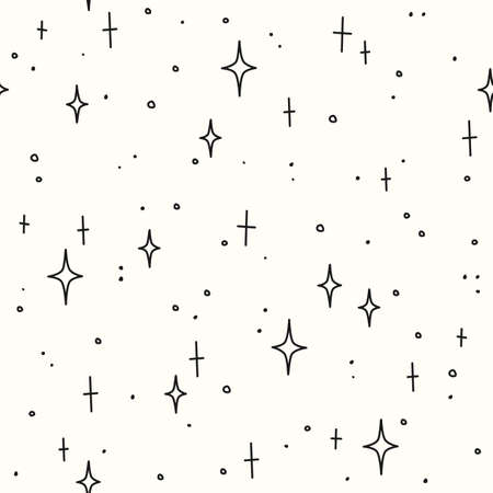 Hand drawn stars and dots on a white background. Vector seamless patternのイラスト素材