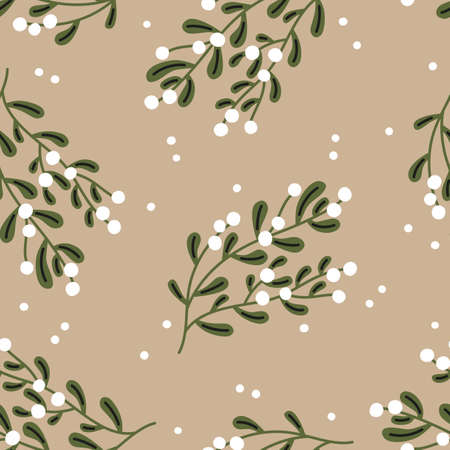 Christmas seamless pattern. Mistletoe on a beige backgroundのイラスト素材
