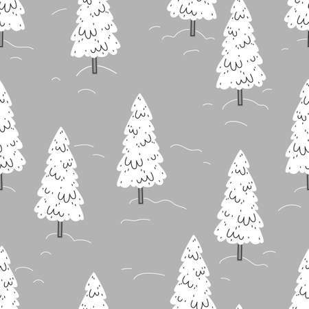 Vector seamless pattern. Spruce forest in winterのイラスト素材