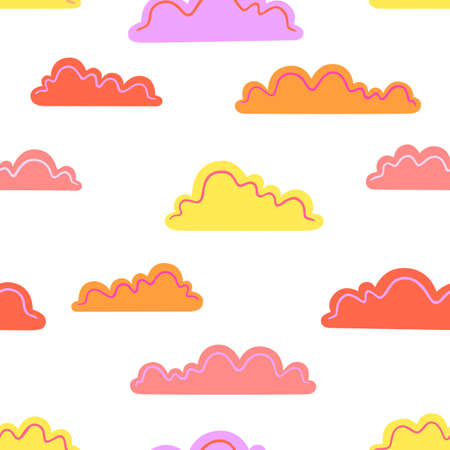 Colorful clouds on a white background. Vector seamless patternのイラスト素材
