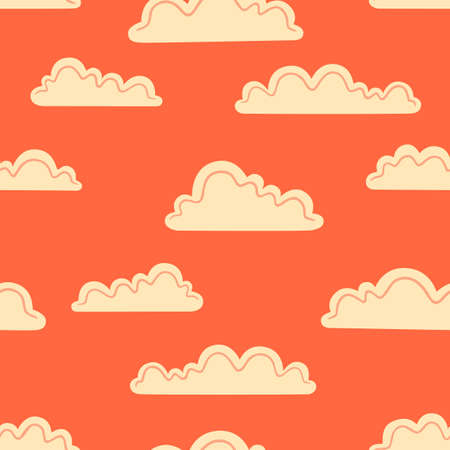 Vector seamless pattern. White clouds on a orange backgroundのイラスト素材