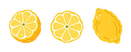 Set of three lemons on a white background. Vector illustrationのイラスト素材