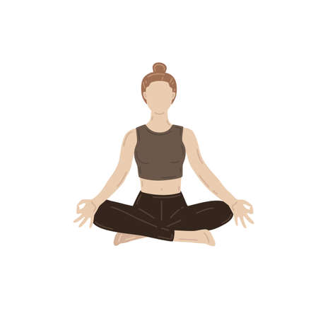 Young slim woman doing yoga exercise. Sukhasana asana, easy poseのイラスト素材