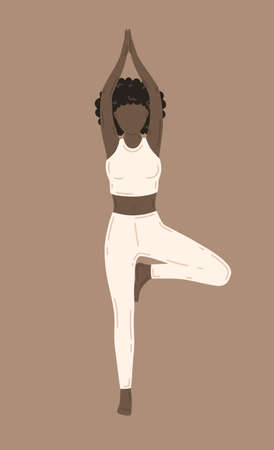 Vrikshasana, tree pose. Young slim woman doing yoga exerciseのイラスト素材